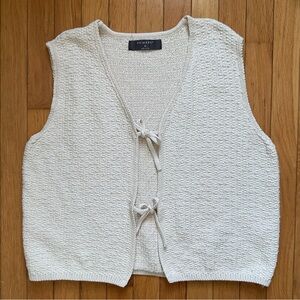Cottage Core Women’s Knit Vest Tie Front Cream Medium Boho